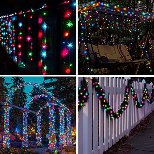 Suddus 100 LED 33ft Solar String Lights, соларни Божиќни светла со 8 режими на осветлување, водоотпорни мулти обоени божиќни