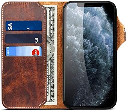 Nincyee Вистинска Кожа Паричник Случај за iPhone 13 Pro Max, Класичен Масло Восок Шема Вистинска Кожа Копче Картичка Слот Флип