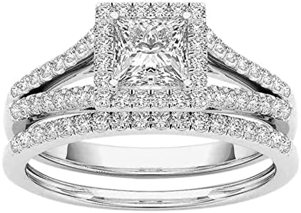 Клучен цирконија ангажман прстен сет, венчален прстен за жени невестински комплети свадбени прстени сребрени годишнини ветувања