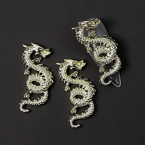 Златниот змеј за нокти, 3Д легура змеј привлечност за нокти Кинески Зодијак Змеј Наил Уметнички шарми метални нокти шарм за