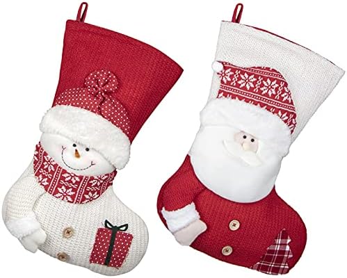Божиќно порибување покритие 3 пакувања големи плетени подароци декоративни чорапи бело крзно вино црвено снегулка шема погодна