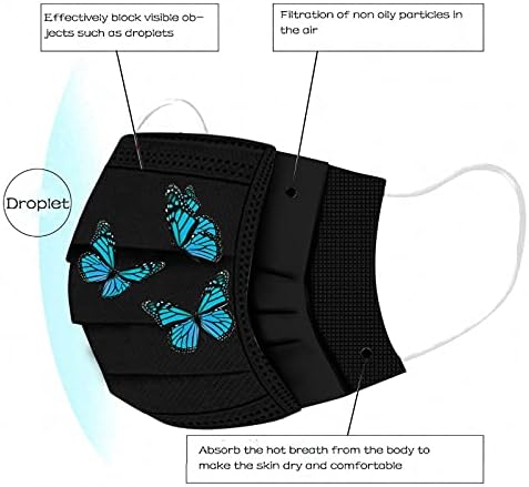 Маски за лице за еднократна употреба со дизајни, трендовски печати за пеперутка 3 ply заштитна надворешна балаклава маска црн