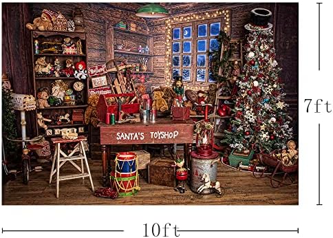 Мехофонд 10х7фт Божиќна Продавница За Играчки На Дедо Мраз Фотографија Во Позадина За Гроздобер Рустикална Куќа Од Дрво Снег