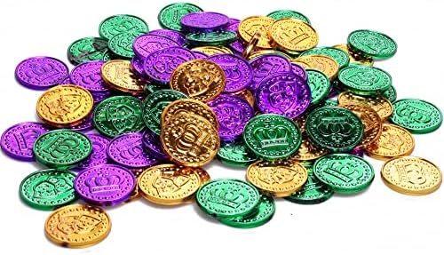 VCooool 24 парчиња Марди Грас пластични монети лажни фрлаат монети за играчки за украси за украси Марди Грас Парада забава фаворизираат