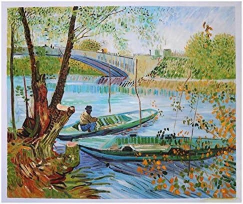 Риболов во пролетта, Понт де Клиши - Винсент ван Гог рачно насликано масло за сликање, репродукција на речен пејзаж, декор на