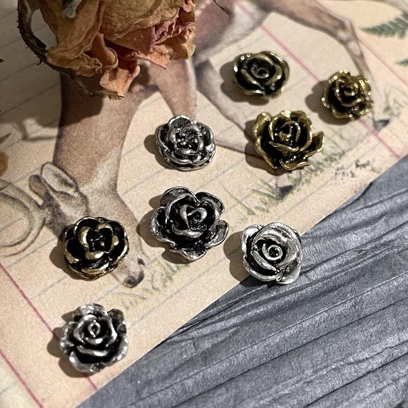 20 парчиња ретро легура Камелија цветни нокти уметност шарми темни панк метални нокти дизајн привлечност смола симпатична додатоци