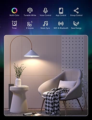 Maxcio Smart WIFI LED Сијалица RGBCW Сијалица За Промена На Бојата Компатибилна Со Alexa &засилувач; Google Home, Bluetooth