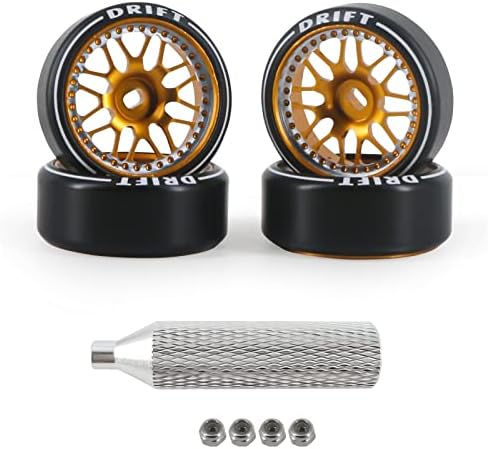 Abendor New Cool 4Pcs/Set 16 Spoke Rc Drift Wheels & Logo Drift Tires, [2N+2W] Aluminum Alloy Rims with Rc Drift Car Tires for