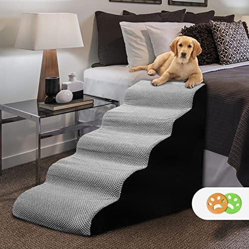 Litail 5 нивоа 25inch висока густина пена рампа/скалило за висок кревет, сиви чекори за пена за миленичиња за повредени кучиња