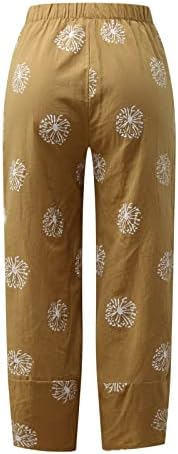 Mtsdjskf Women'sенски исечени панталони, директно нозе со висока половината трендовски памук постери капри панталони со џебови