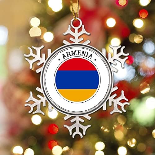 Метална снегулка виси украс Ерменија знаме Божиќни украси Меѓународен празник 3,2 инчи со златен стринг класичен годишнина украс