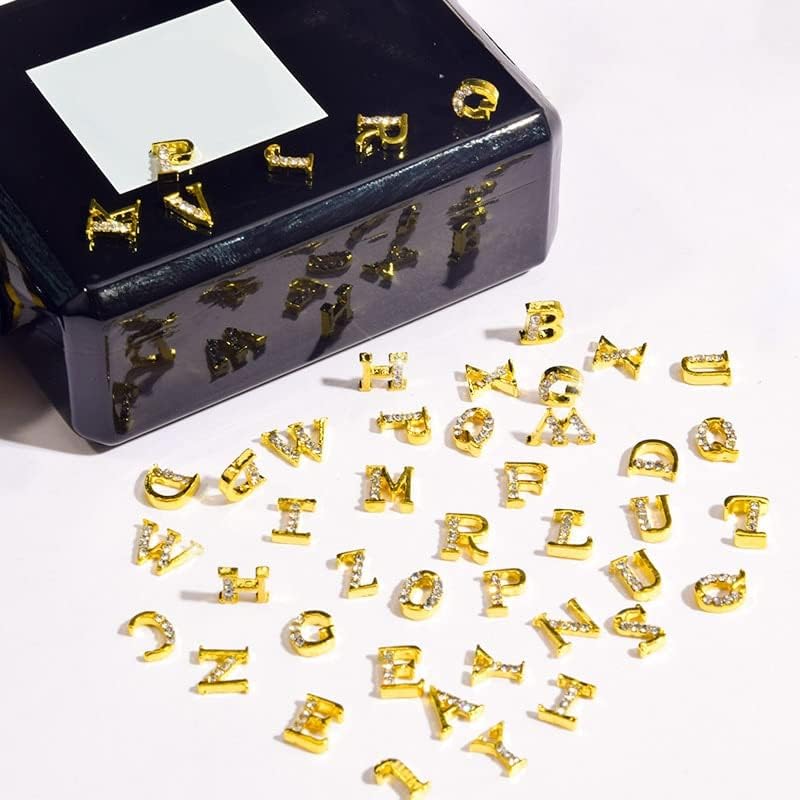 10 парчиња азбука за нокти привлечности злато сребро 3Д ринестон легура метал метал ABC букви совети декорација на сјајот на