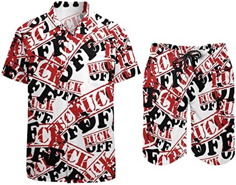 Weedkeycat Ебате од машка облека за плажа 2 парчиња Хавајско копче надолу со кошула Краток ракав и шорцеви
