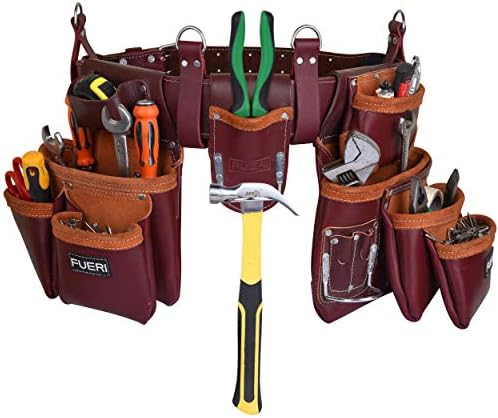 Фуери кожен алатки за ременски суспензија со тешка 19 џебна кожа алатка торбичка повеќенаменска џебови за работа на организатор.
