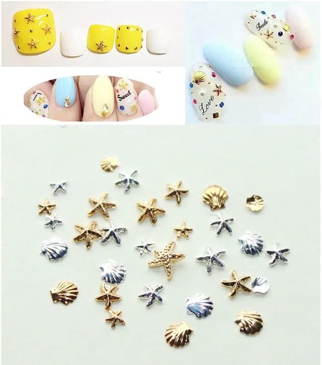 100 парчиња/многу метални нокти уметнички шарми злато сребрена боја морска starвездичка уметност украси - украси за уметност
