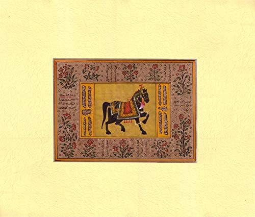 Мугал период Реално сликарство на кралскиот коњ Индиско минијатурно сликарство на стара рачно изработена хартија