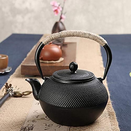 Sharemee Црно леано железо чајник за шпорет безбеден сад за леано железо со инфузер од не'рѓосувачки челик 1.2L/41oz