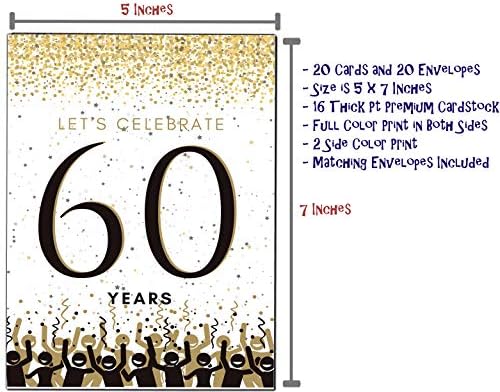 60-Ти Роденден Покани Години Прослава Среќен 60-годишнината 5 х 7 Црна &засилувач; Злато 60-Ти Партија Покани Пополни Во Стил