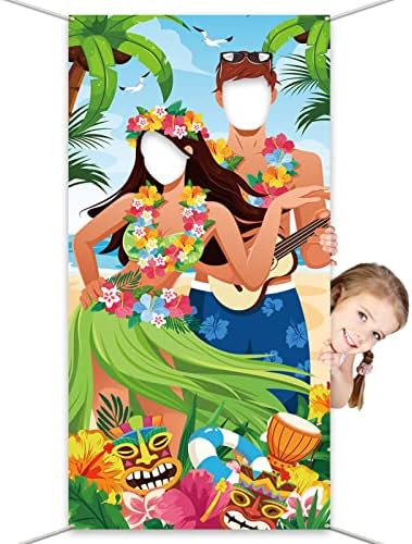 Хауаф Луау Двојка Фото Врати Банер, Хавајски летни забави Декорации Тики Алоха Партија Фото Проповеди Банер, Хавајски банер