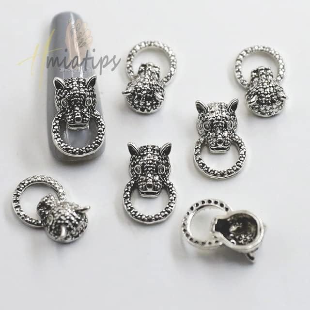 Метална легура на ноктите уметност ригистони лав леопард глава за нокти дизајн сребрена златна нокти столче за украси за накит