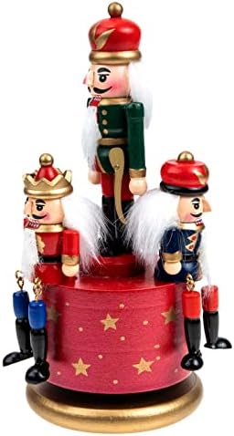 Абоофан Дрвена оревчеста фигура ротирачка музичка кутија оревчерка кукла фигура Божиќна декорација за десктоп за Божиќна забава фаворити подароци црвена