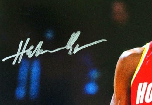 Дрекслер/Олајвон Хјустон Ракети автограмираше 16x20 црвена jsy Фото- JSA W *Сребрена - Автограмирана НБА фотографии