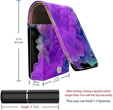 Виолетова Боја Апстрактна Торбичка За Кармин За Патување, Мини Мека Кожна Козметичка Торбичка Со Огледало, Пренослива Торба