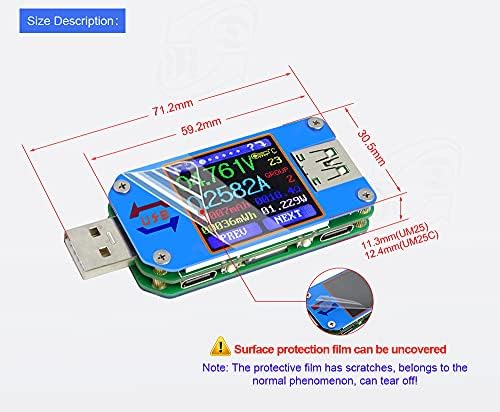 RD UM25 1,44 инчи 5A USB 2.0 тип C Тестер напон на напон на напон на напон на напон на напон, мултиметарот за мерење на отпорност