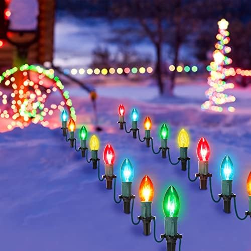Tedyle Божиќни светла на отворено патека маркер жица светла 30,75ft C9 Божиќни светла со 24 светилки и влогови за отворен двор,