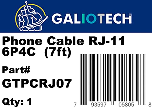 Кабел Galiotech Телефон 7 стапки Кабел од машко до машко RJ-11 рамен сив кабел со стандардни телефонски терминали, погоден за