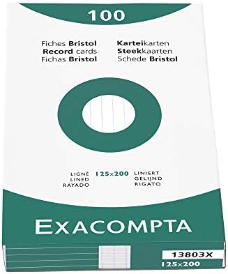 Exacompta - Ref 13803x-Бристол Рекордни Картички - 125 x 200mm Во Големина, Наредени Пресуди, 205gsm Картичка, Ласерски &засилувач;